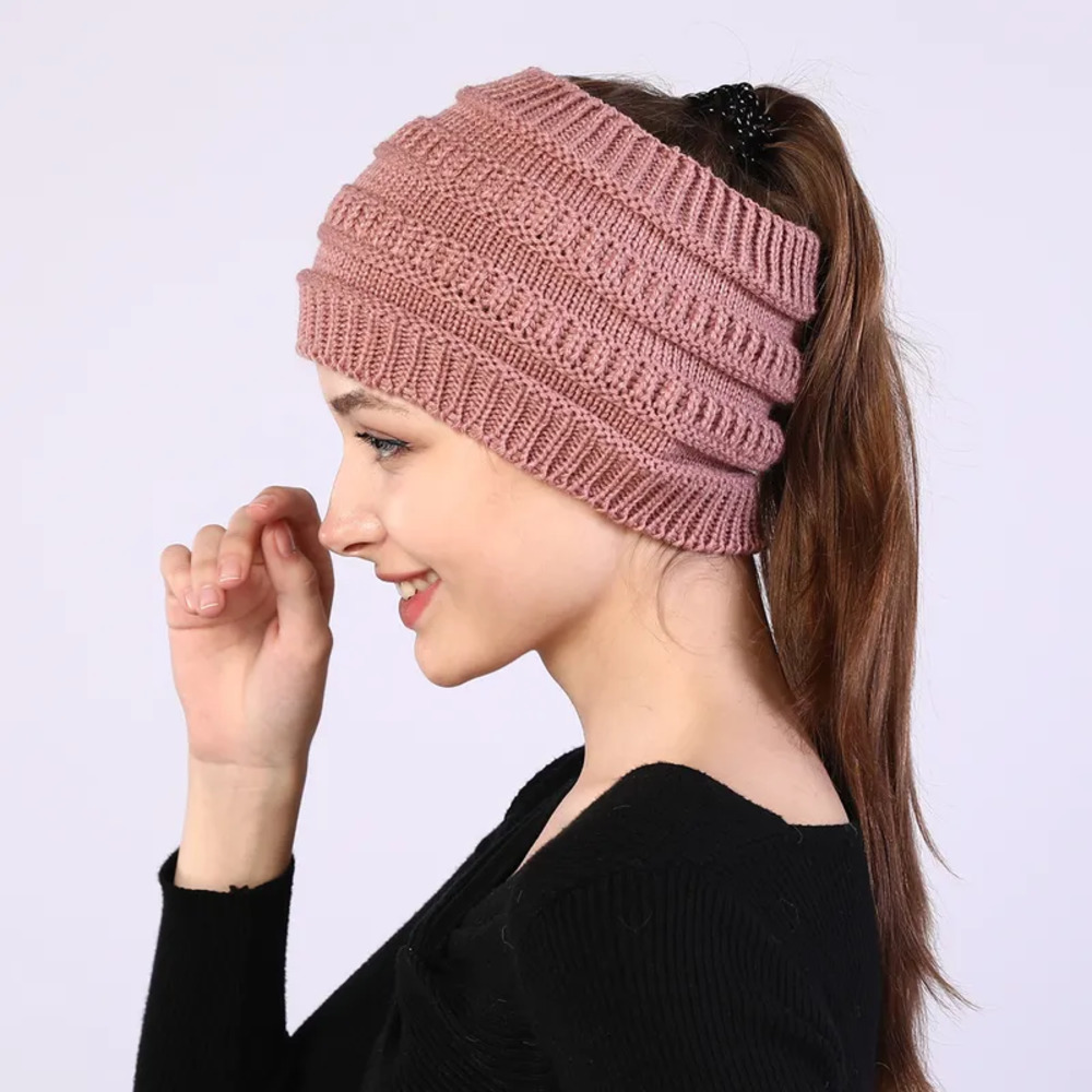 Rose Women Winter Turban Hat Woven Headband, Handmade Knitting Elastic Hairbands
